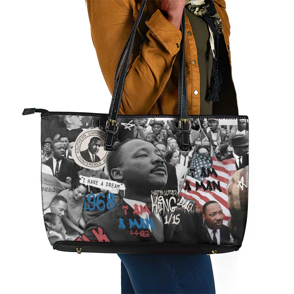 Martin Luther King Day Afro Leather Tote Bag Civil Rights Leader - Classic American Street Graffiti - African Pride