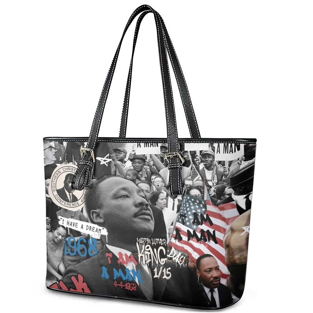 Martin Luther King Day Afro Leather Tote Bag Civil Rights Leader - Classic American Street Graffiti - African Pride