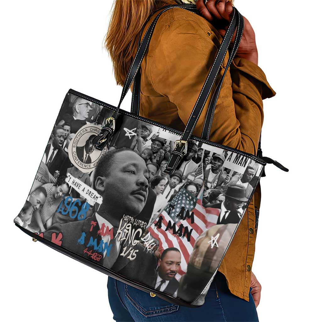 Martin Luther King Day Afro Leather Tote Bag Civil Rights Leader - Classic American Street Graffiti - African Pride