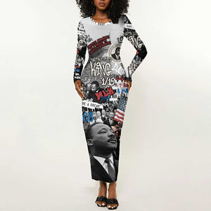 Martin Luther King Day Afro Long Sleeve Bodycon Dress Civil Rights Leader - Classic American Street Graffiti - African Pride