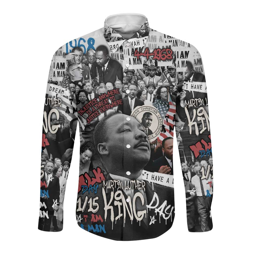 Martin Luther King Day Afro Long Sleeve Button Shirt Civil Rights Leader - Classic American Street Graffiti - African Pride