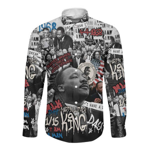 Martin Luther King Day Afro Long Sleeve Button Shirt Civil Rights Leader - Classic American Street Graffiti - African Pride