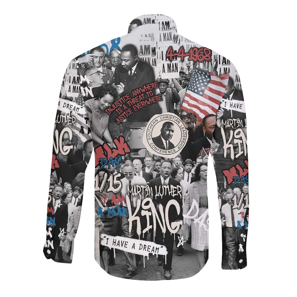 Martin Luther King Day Afro Long Sleeve Button Shirt Civil Rights Leader - Classic American Street Graffiti - African Pride