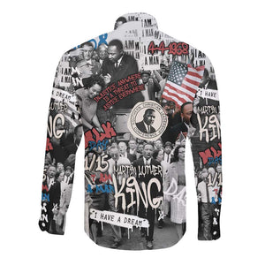 Martin Luther King Day Afro Long Sleeve Button Shirt Civil Rights Leader - Classic American Street Graffiti - African Pride