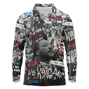 Martin Luther King Day Afro Long Sleeve Polo Shirt Civil Rights Leader - Classic American Street Graffiti - African Pride