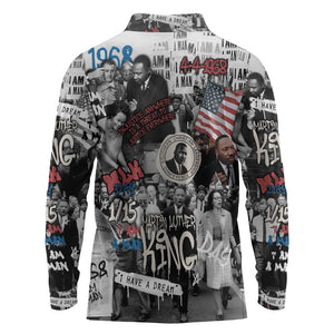 Martin Luther King Day Afro Long Sleeve Polo Shirt Civil Rights Leader - Classic American Street Graffiti - African Pride