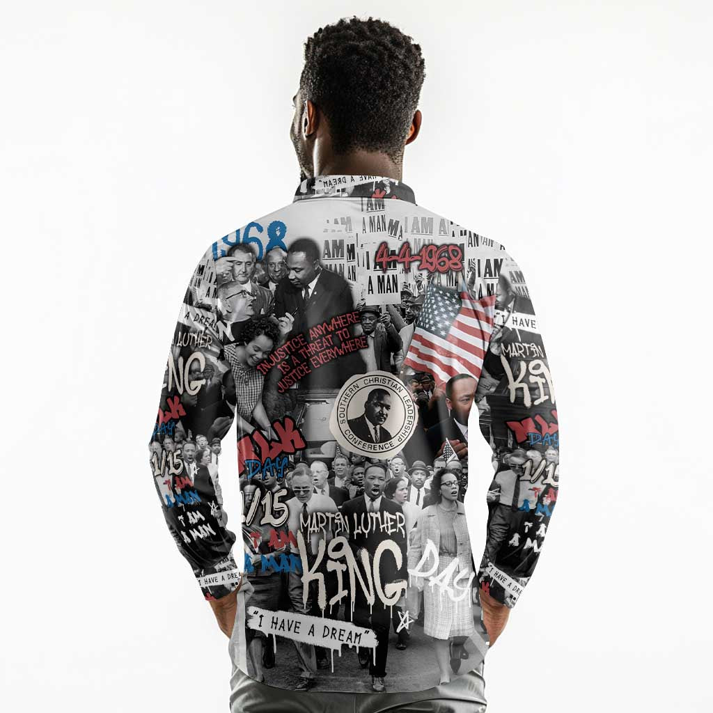 Martin Luther King Day Afro Long Sleeve Polo Shirt Civil Rights Leader - Classic American Street Graffiti - African Pride