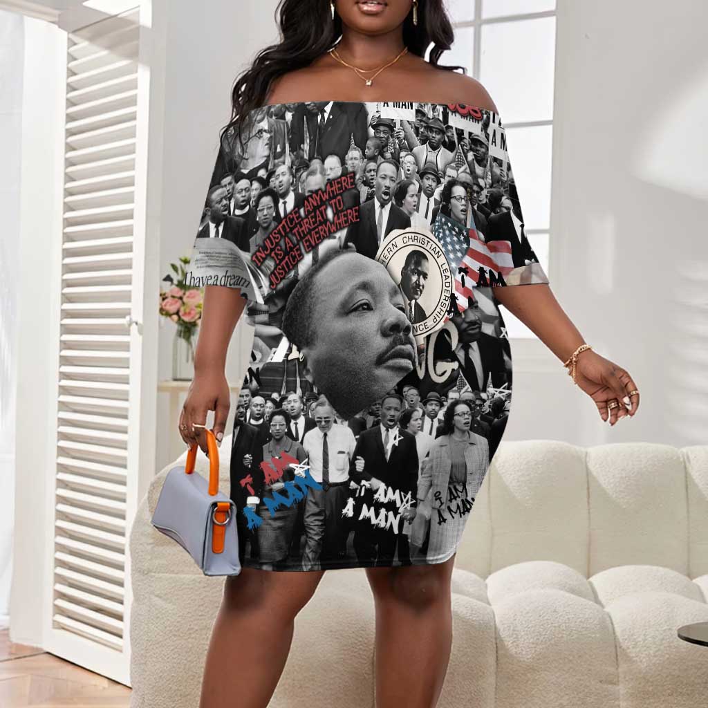 Martin Luther King Day Afro Off Shoulder Short Dress Civil Rights Leader - Classic American Street Graffiti - African Pride