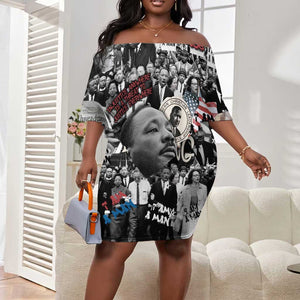 Martin Luther King Day Afro Off Shoulder Short Dress Civil Rights Leader - Classic American Street Graffiti - African Pride