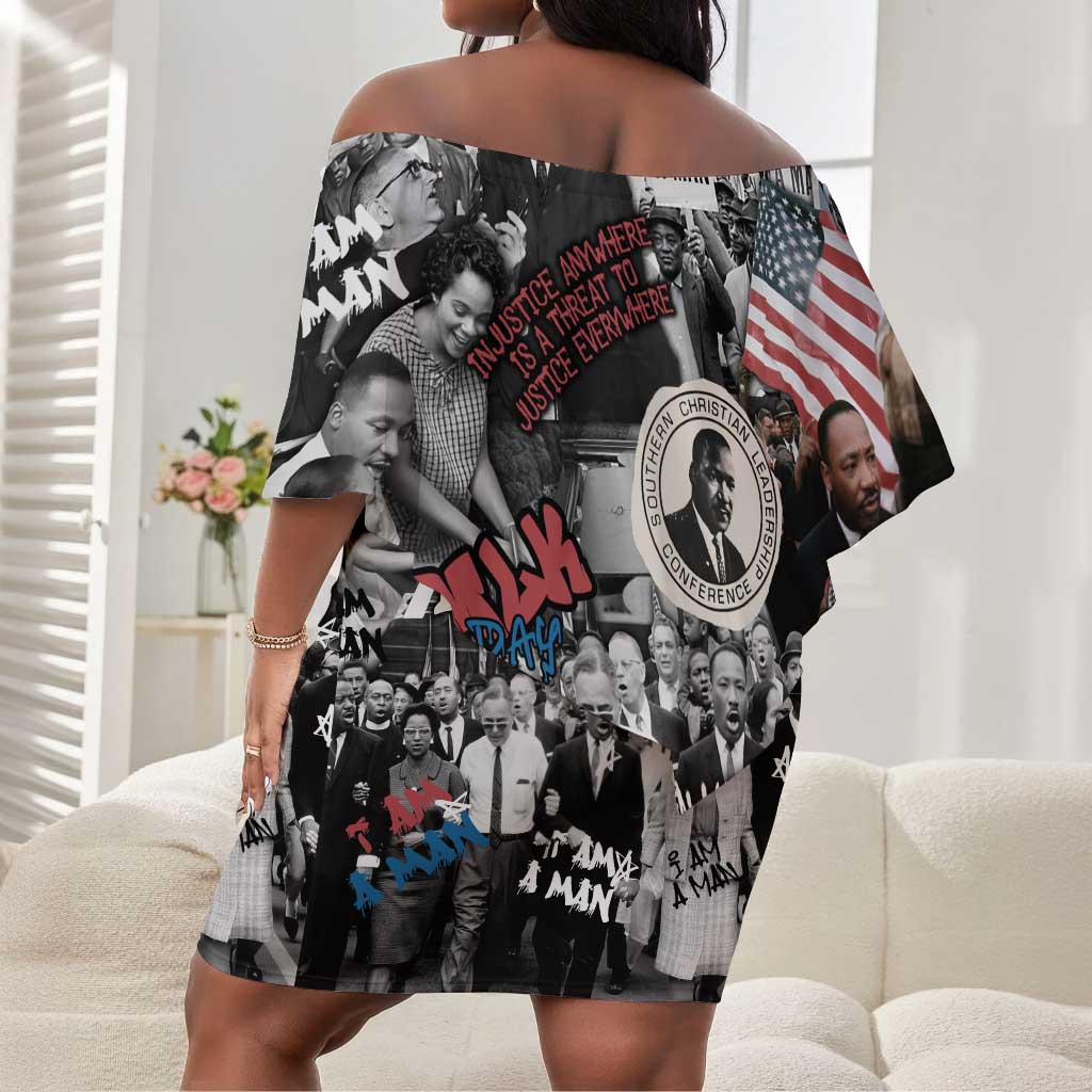 Martin Luther King Day Afro Off Shoulder Short Dress Civil Rights Leader - Classic American Street Graffiti - African Pride