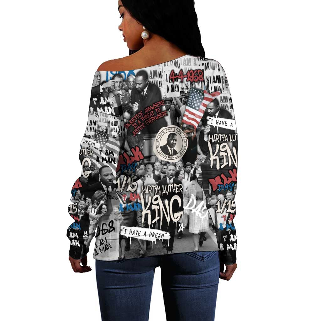Martin Luther King Day Afro Off Shoulder Sweater Civil Rights Leader - Classic American Street Graffiti - African Pride