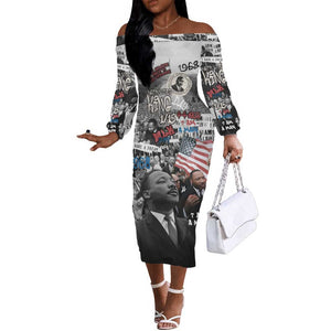 Martin Luther King Day Afro Off The Shoulder Long Sleeve Dress Civil Rights Leader - Classic American Street Graffiti - African Pride