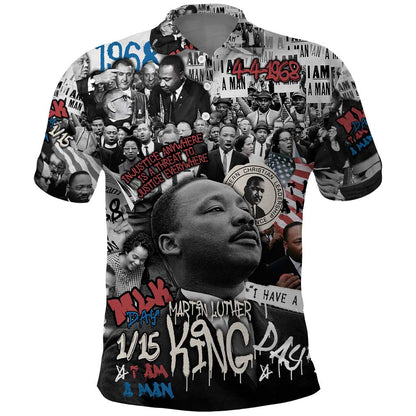 Martin Luther King Day Afro Polo Shirt Civil Rights Leader - Classic American Street Graffiti - African Pride