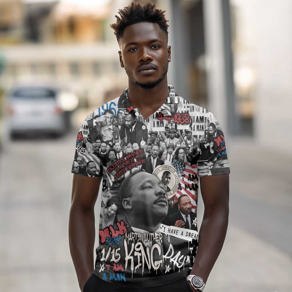 Martin Luther King Day Afro Polo Shirt Civil Rights Leader - Classic American Street Graffiti - African Pride