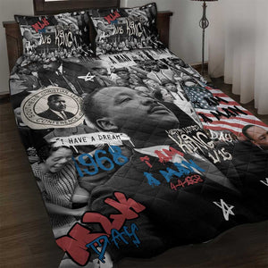Martin Luther King Day Afro Quilt Bed Set Civil Rights Leader - Classic American Street Graffiti - African Pride