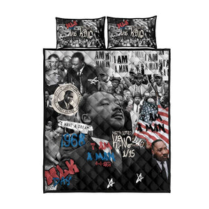 Martin Luther King Day Afro Quilt Bed Set Civil Rights Leader - Classic American Street Graffiti - African Pride