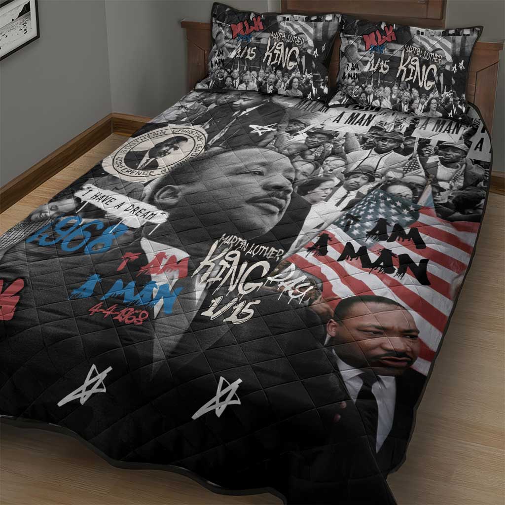 Martin Luther King Day Afro Quilt Bed Set Civil Rights Leader - Classic American Street Graffiti - African Pride