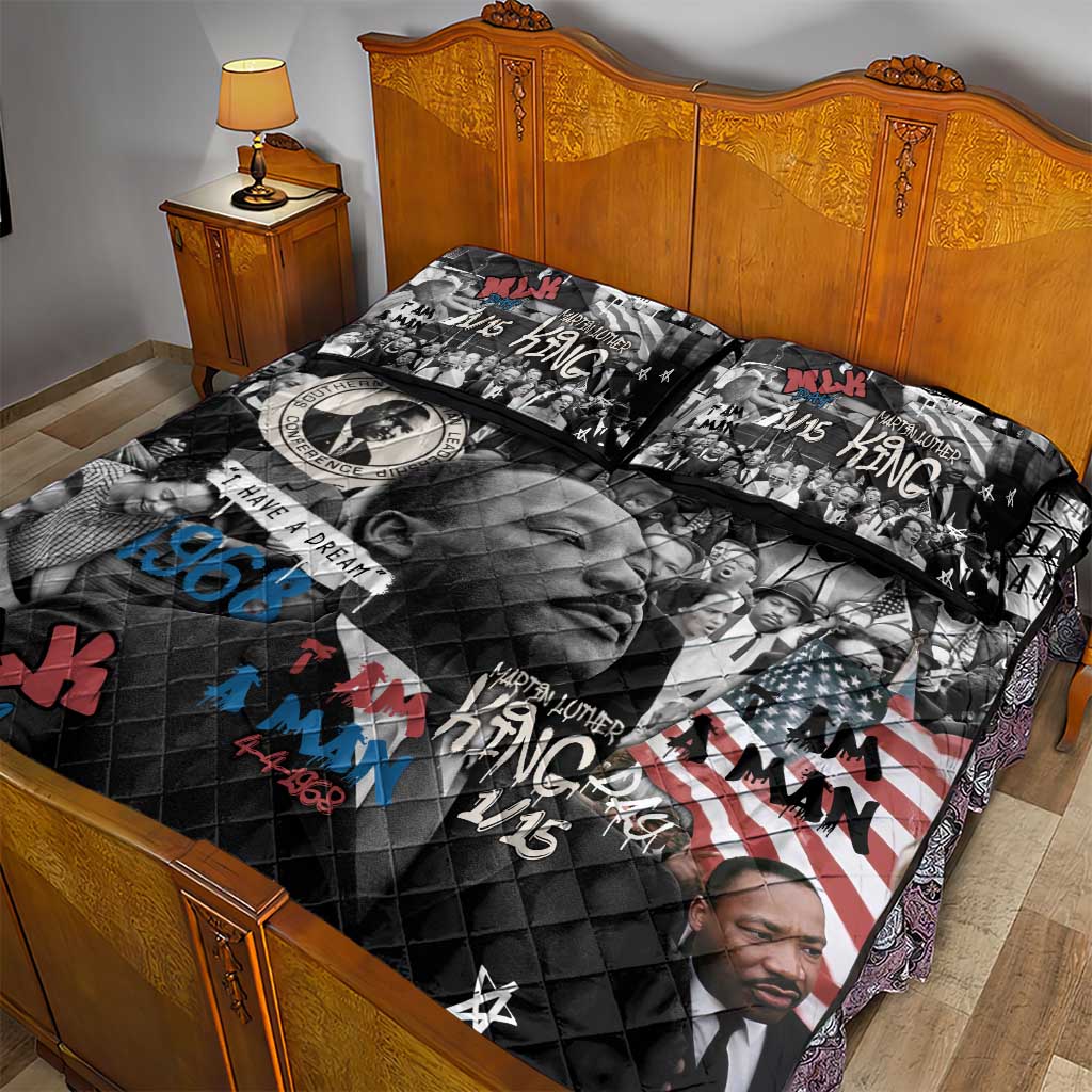 Martin Luther King Day Afro Quilt Bed Set Civil Rights Leader - Classic American Street Graffiti - African Pride