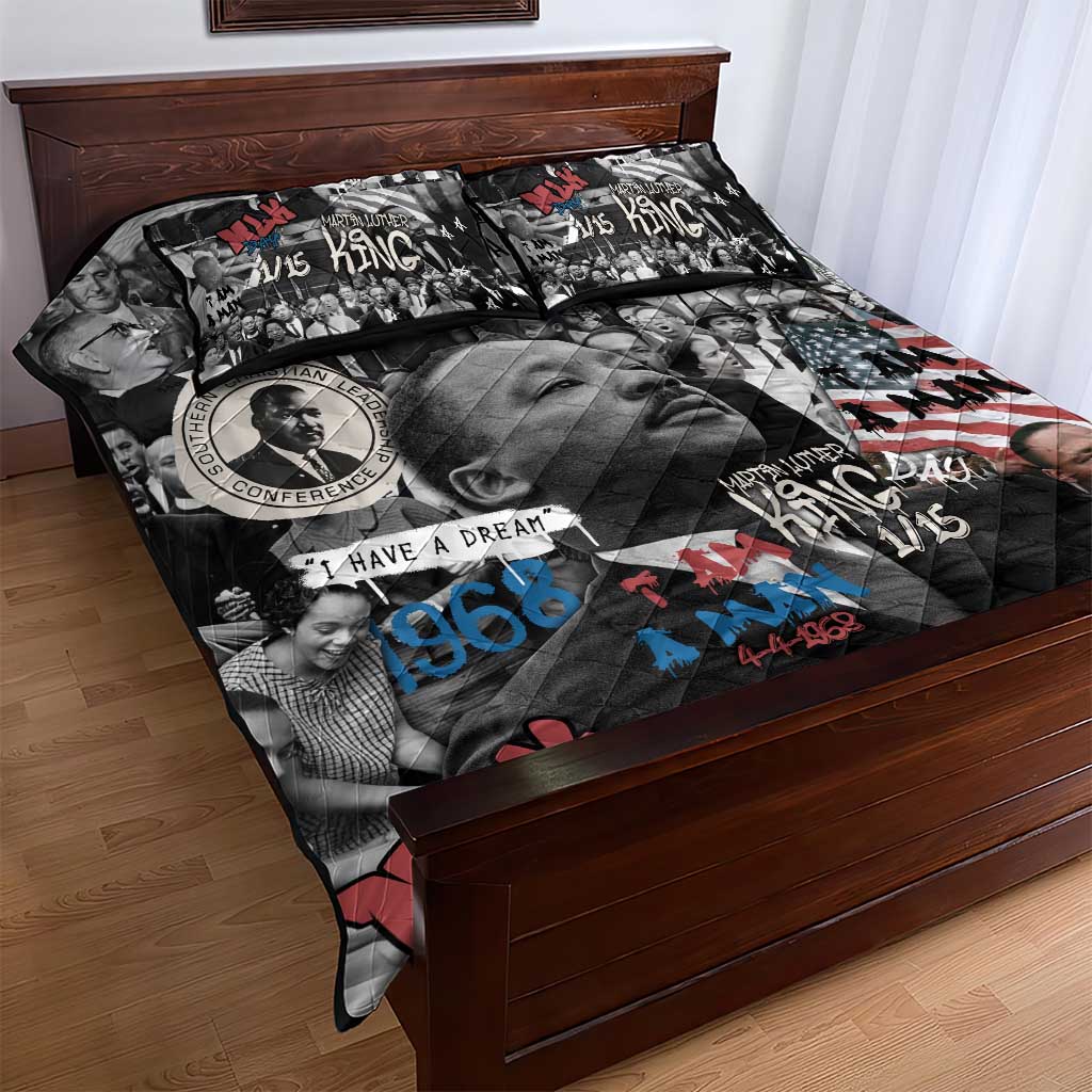 Martin Luther King Day Afro Quilt Bed Set Civil Rights Leader - Classic American Street Graffiti - African Pride