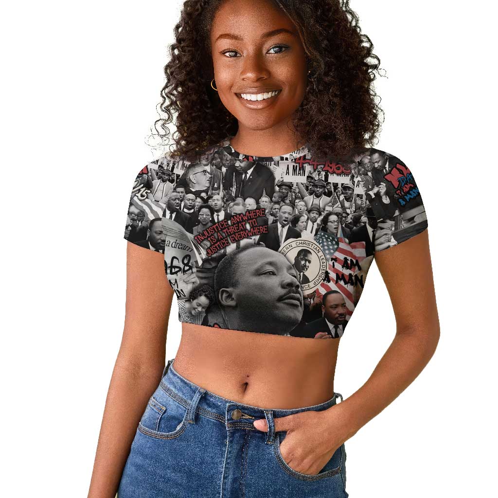 Martin Luther King Day Afro Raglan Cropped T shirt Civil Rights Leader - Classic American Street Graffiti - African Pride