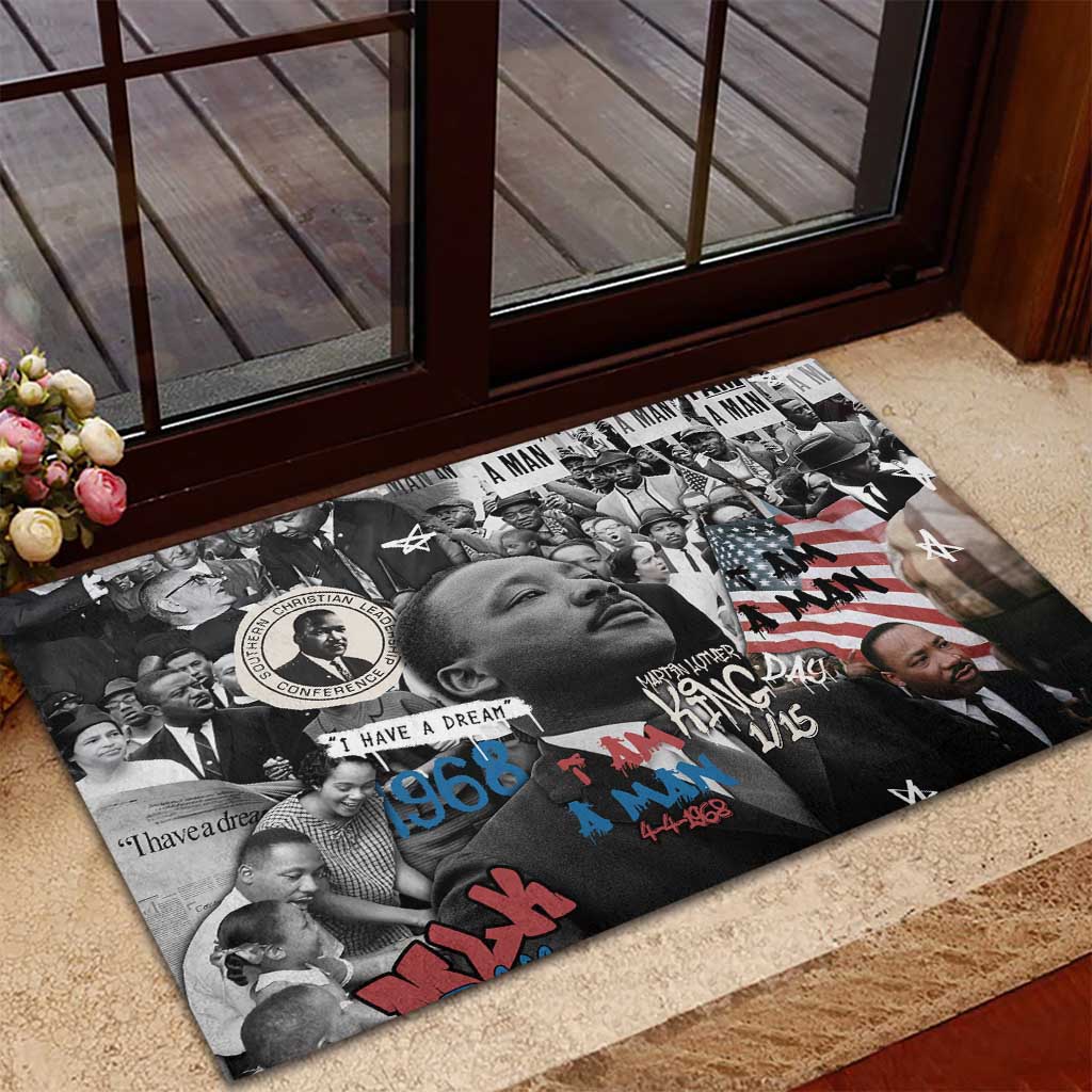 Martin Luther King Day Afro Rubber Doormat Civil Rights Leader - Classic American Street Graffiti - African Pride