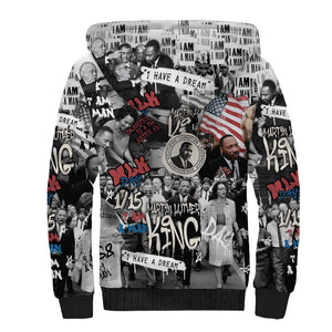 Martin Luther King Day Afro Sherpa Hoodie Civil Rights Leader - Classic American Street Graffiti - African Pride