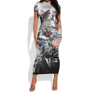 Martin Luther King Day Afro Short Sleeve Bodycon Dress Civil Rights Leader - Classic American Street Graffiti - African Pride