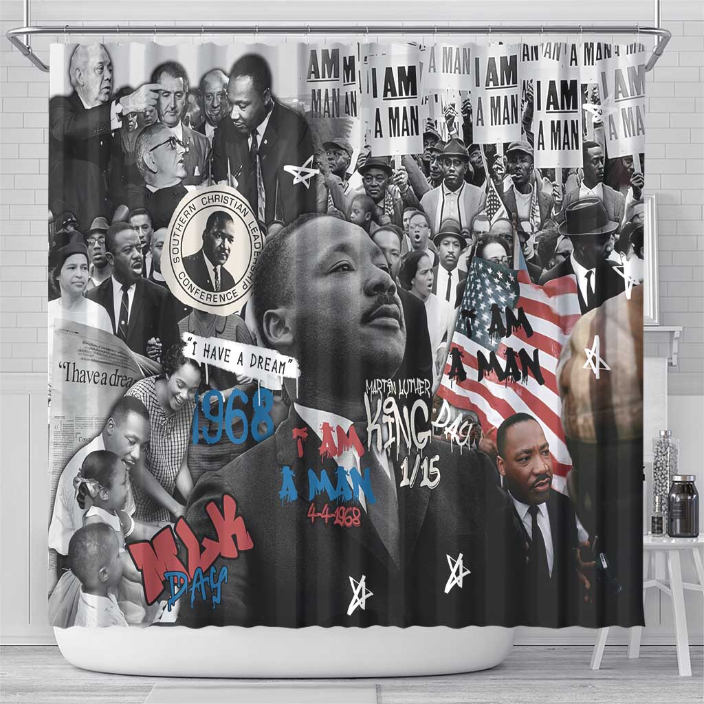 Martin Luther King Day Afro Shower Curtain Civil Rights Leader - Classic American Street Graffiti - African Pride