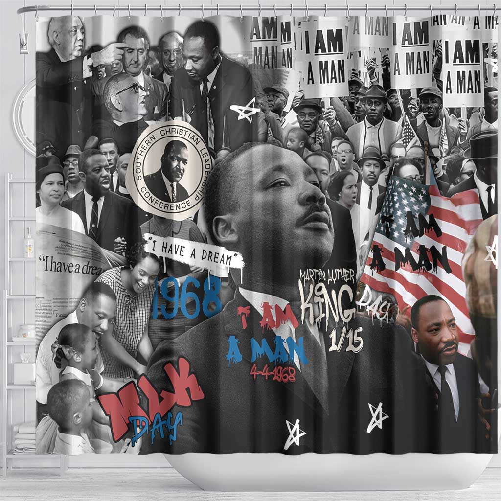Martin Luther King Day Afro Shower Curtain Civil Rights Leader - Classic American Street Graffiti - African Pride