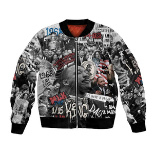 Martin Luther King Day Afro Sleeve Zip Bomber Jacket Civil Rights Leader - Classic American Street Graffiti - African Pride