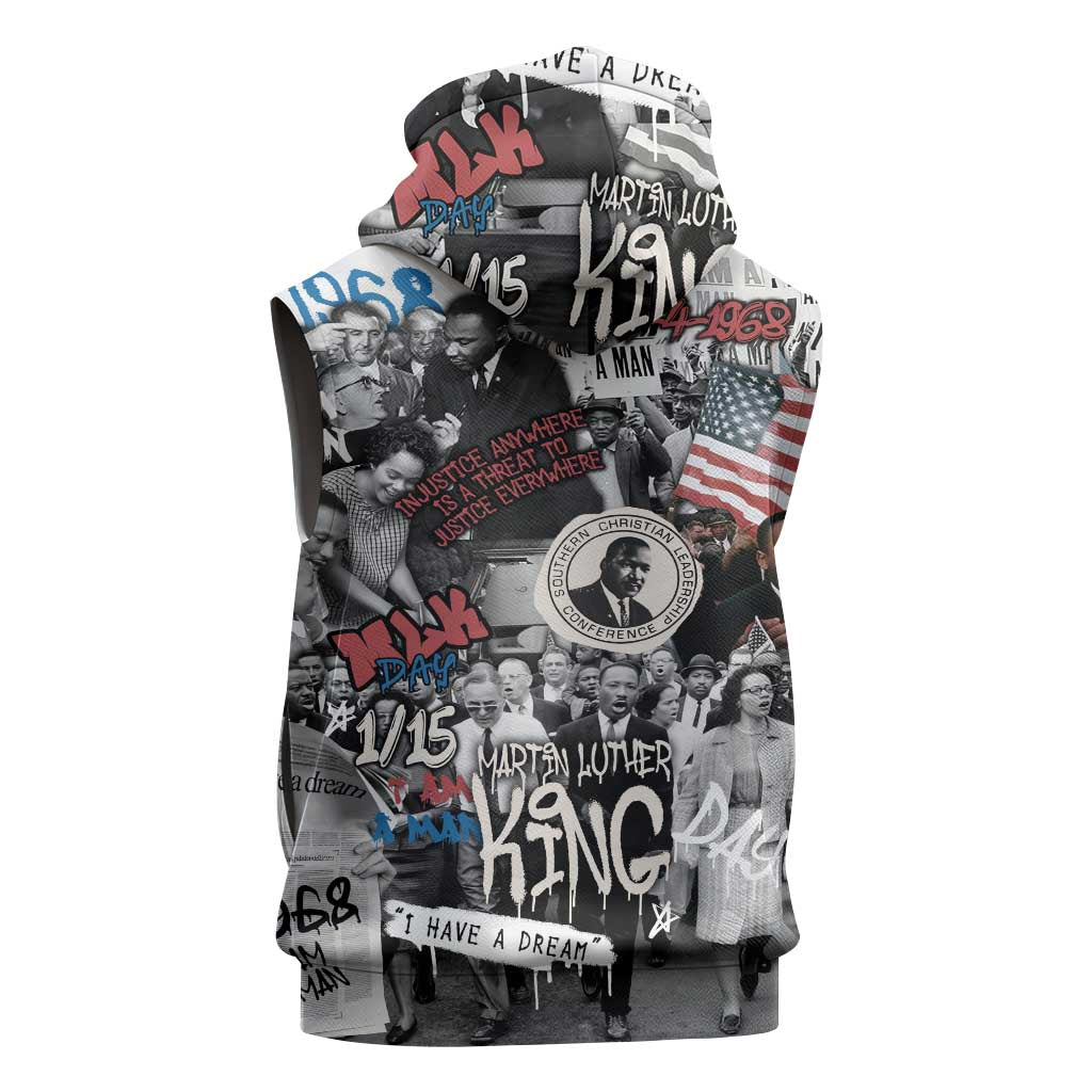 Martin Luther King Day Afro Sleeveless Hoodie Civil Rights Leader - Classic American Street Graffiti - African Pride