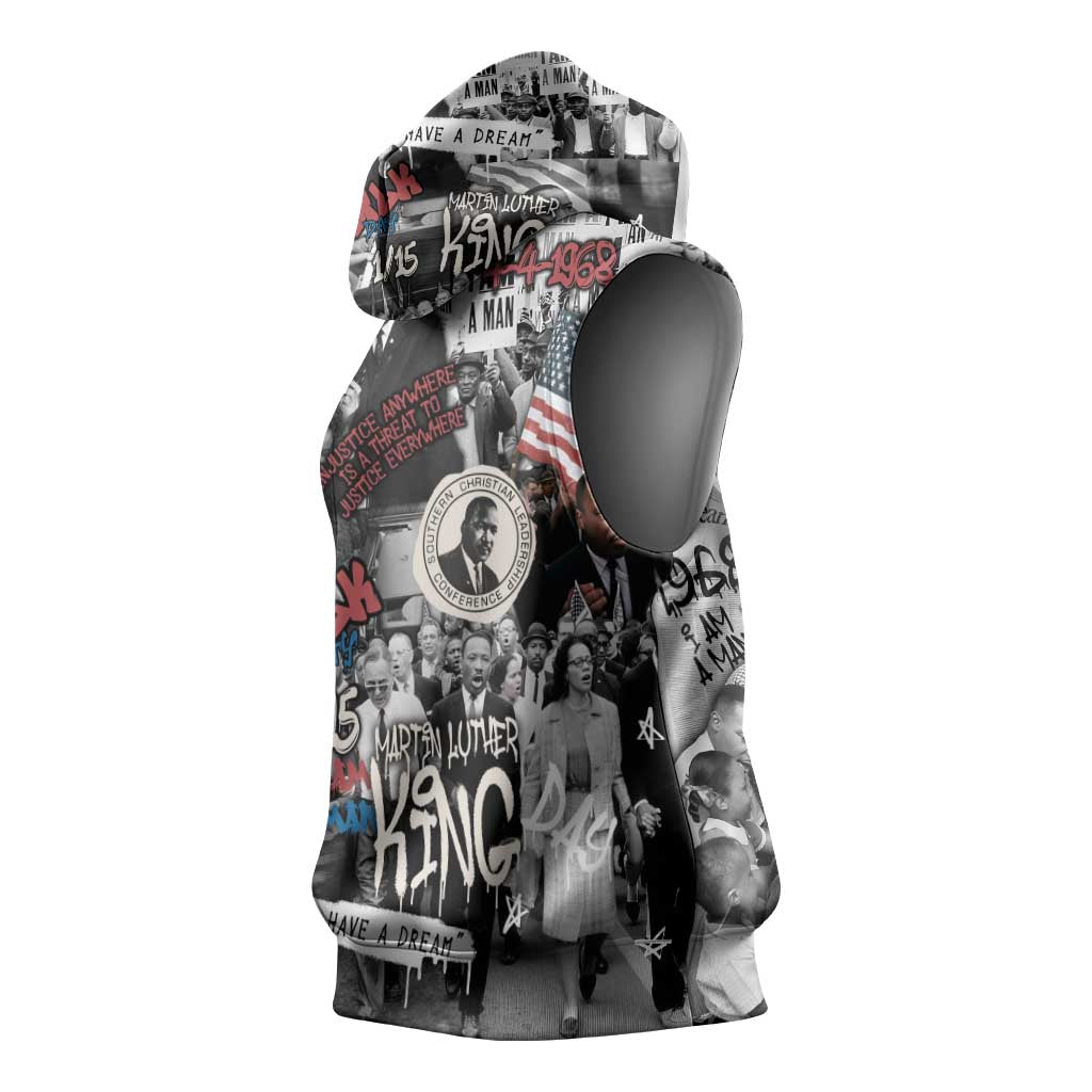 Martin Luther King Day Afro Sleeveless Hoodie Civil Rights Leader - Classic American Street Graffiti - African Pride
