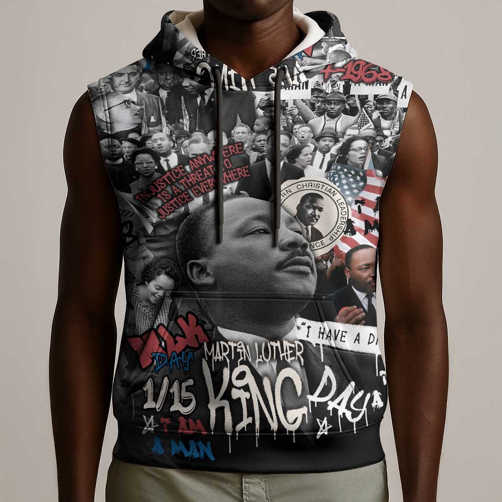 Martin Luther King Day Afro Sleeveless Hoodie Civil Rights Leader - Classic American Street Graffiti - African Pride