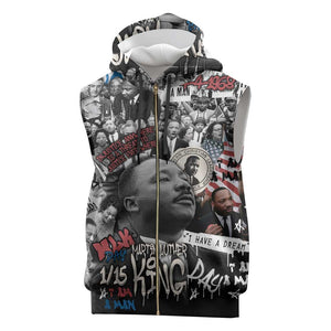 Martin Luther King Day Afro Sleeveless Zip Hoodie Civil Rights Leader - Classic American Street Graffiti - African Pride