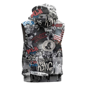 Martin Luther King Day Afro Sleeveless Zip Hoodie Civil Rights Leader - Classic American Street Graffiti - African Pride