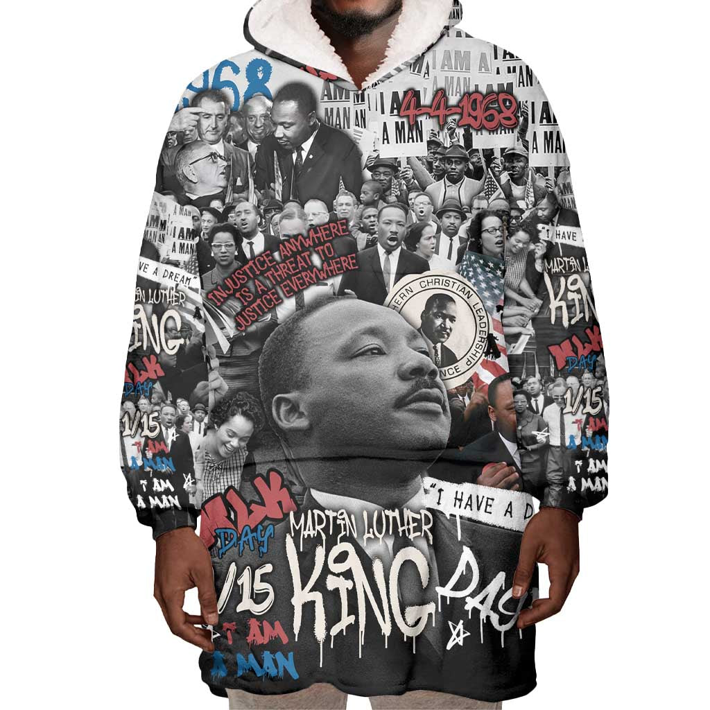 Martin Luther King Day Afro Wearable Blanket Hoodie Civil Rights Leader - Classic American Street Graffiti - African Pride