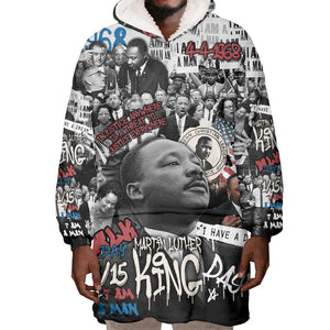 Martin Luther King Day Afro Wearable Blanket Hoodie Civil Rights Leader - Classic American Street Graffiti - African Pride