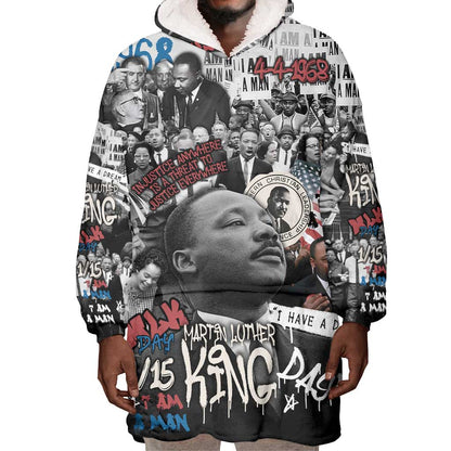Martin Luther King Day Afro Wearable Blanket Hoodie Civil Rights Leader - Classic American Street Graffiti - African Pride