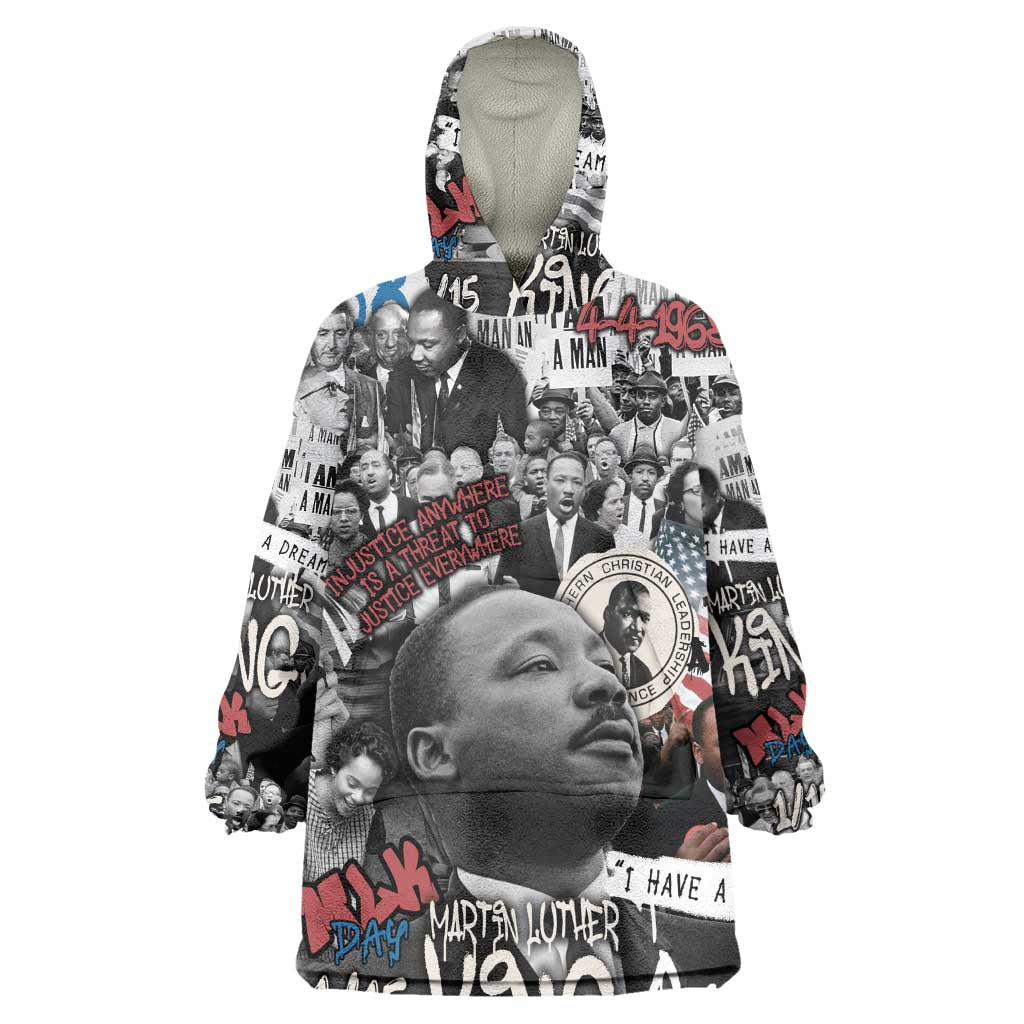Martin Luther King Day Afro Wearable Blanket Hoodie Civil Rights Leader - Classic American Street Graffiti - African Pride
