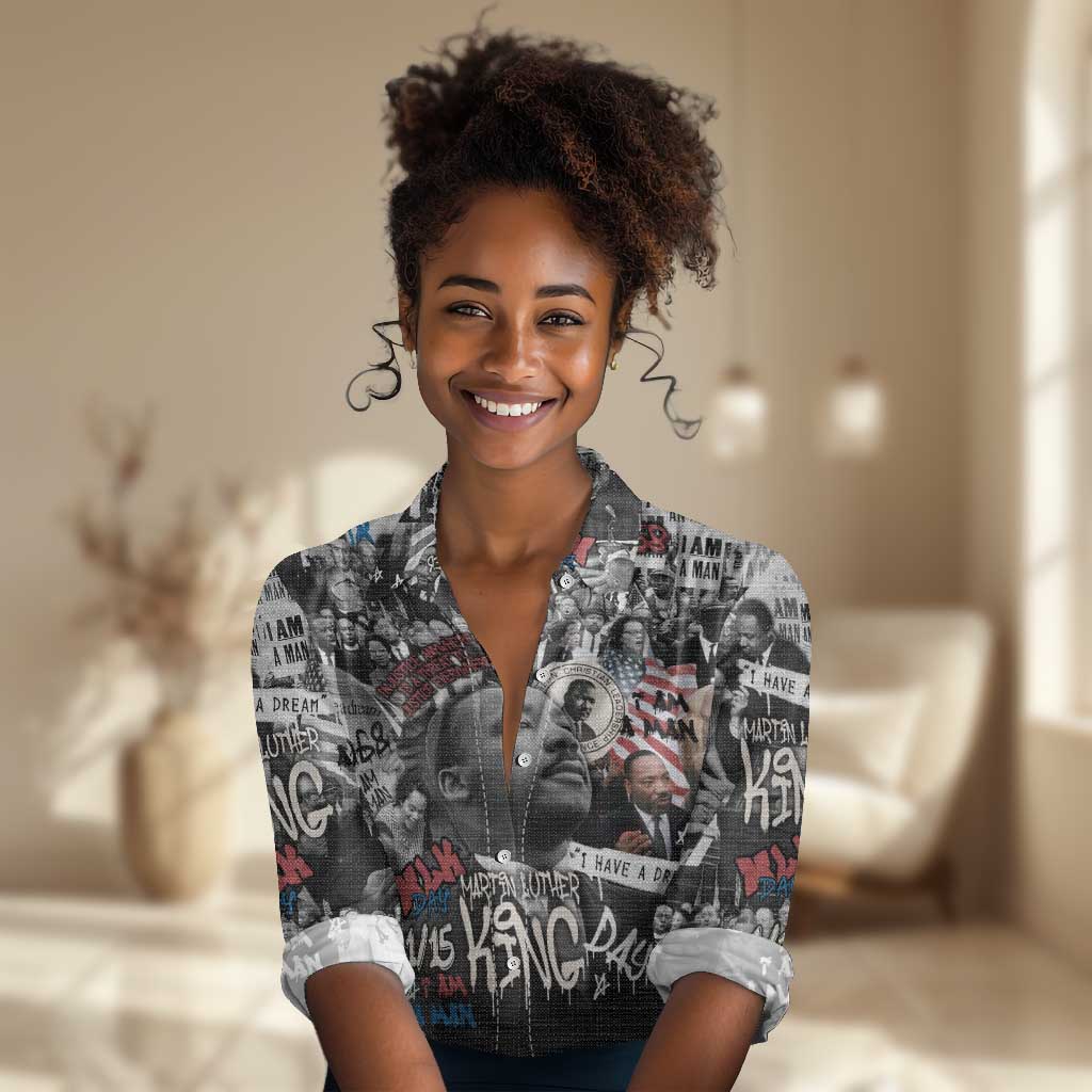Martin Luther King Day Afro Women Casual Shirt Civil Rights Leader - Classic American Street Graffiti - African Pride