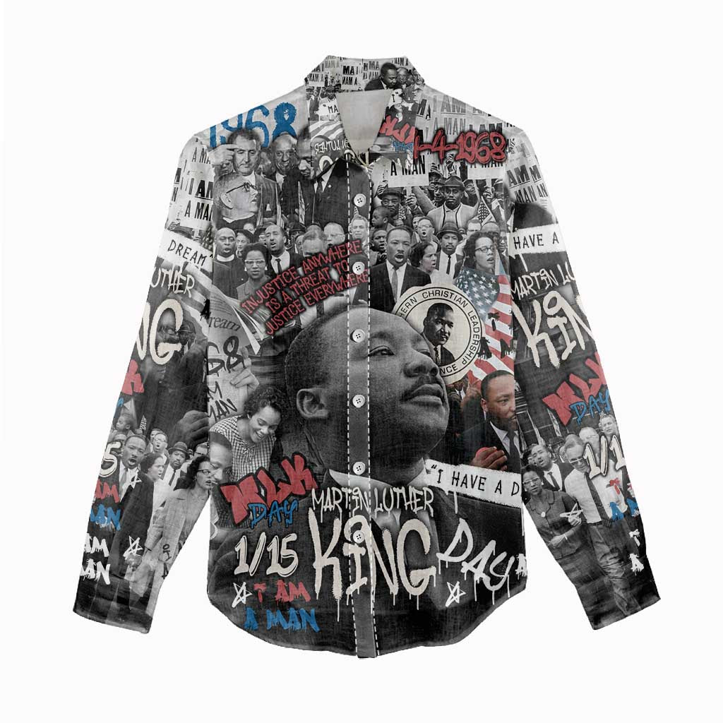 Martin Luther King Day Afro Women Casual Shirt Civil Rights Leader - Classic American Street Graffiti - African Pride