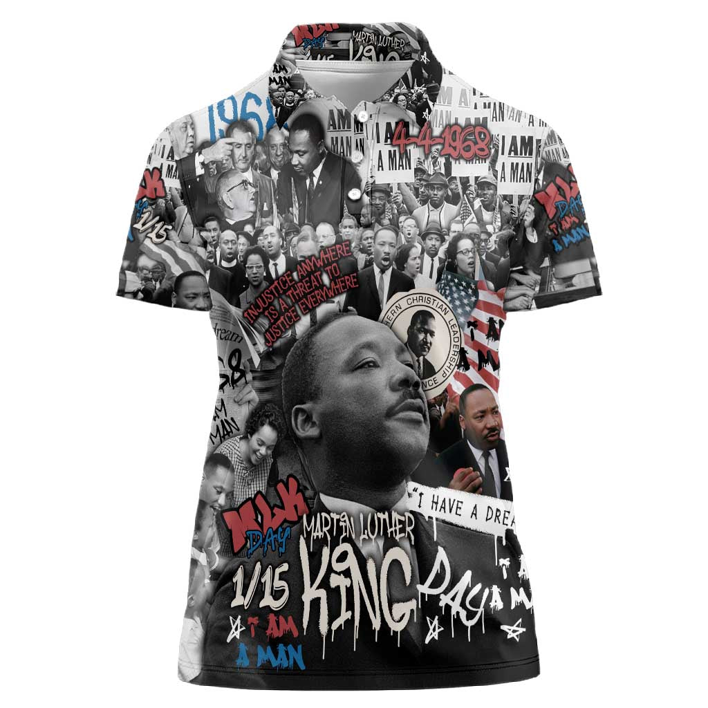 Martin Luther King Day Afro Women Polo Shirt Civil Rights Leader - Classic American Street Graffiti - African Pride