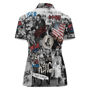 Martin Luther King Day Afro Women Polo Shirt Civil Rights Leader - Classic American Street Graffiti - African Pride