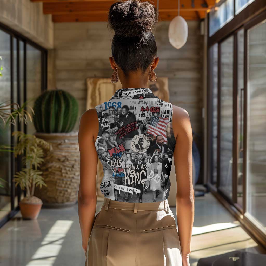 Martin Luther King Day Afro Women Sleeveless Polo Shirt Civil Rights Leader - Classic American Street Graffiti - African Pride