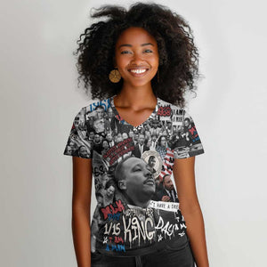 Martin Luther King Day Afro Women V-Neck T-Shirt Civil Rights Leader - Classic American Street Graffiti - African Pride