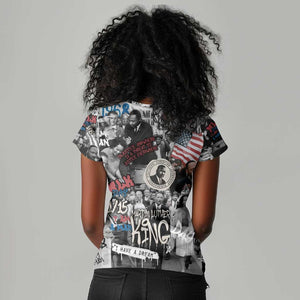Martin Luther King Day Afro Women V-Neck T-Shirt Civil Rights Leader - Classic American Street Graffiti - African Pride