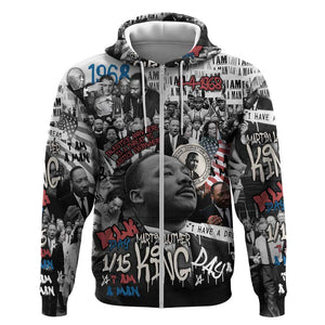 Martin Luther King Day Afro Zip Hoodie Civil Rights Leader - Classic American Street Graffiti - African Pride