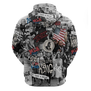 Martin Luther King Day Afro Zip Hoodie Civil Rights Leader - Classic American Street Graffiti - African Pride
