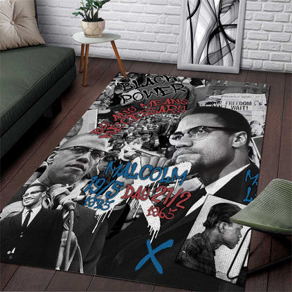 Afro Malcolm X Area Rug Quotes Dates and Black History Activist Theme - African Pride