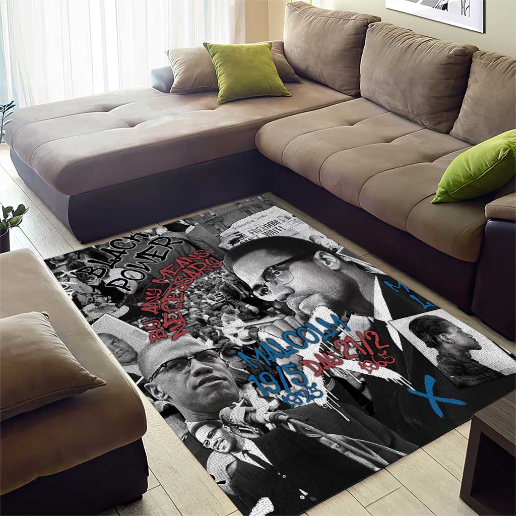 Afro Malcolm X Area Rug Quotes Dates and Black History Activist Theme - African Pride